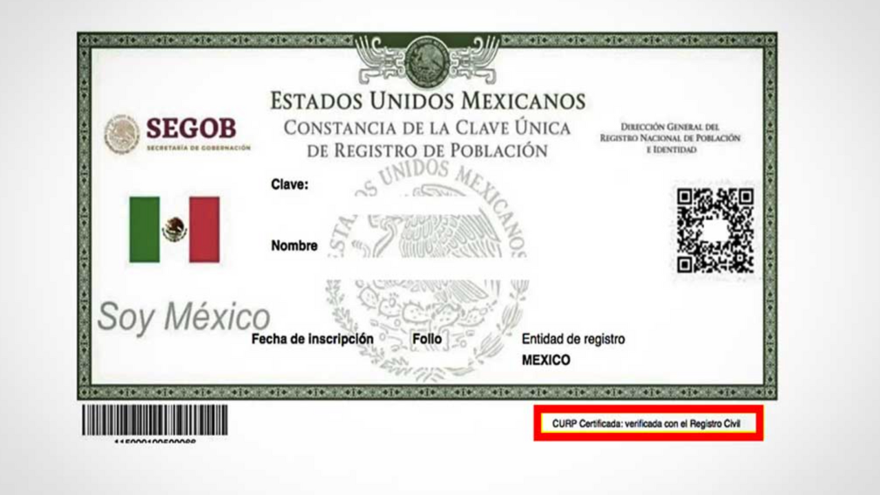 Si tu CURP está certificada, aparecerá con la leyenda "CURP Certificada: verificada con el Registro Civil" .