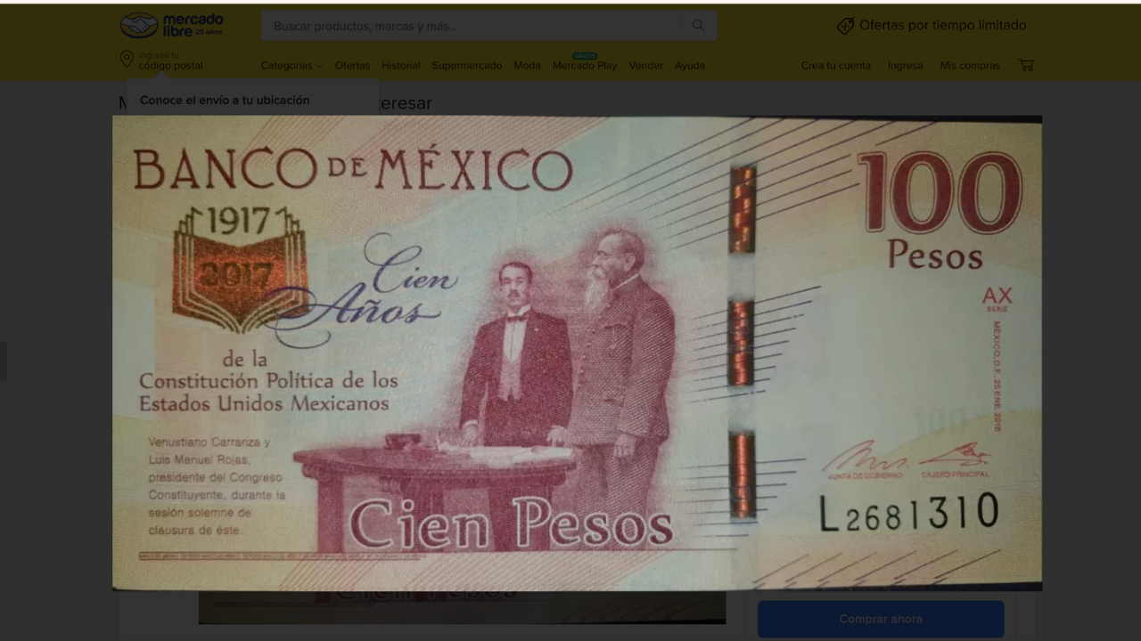 Este antiguo billete de 100 peso puede alcanzar precios de hasta un millón de pesos.