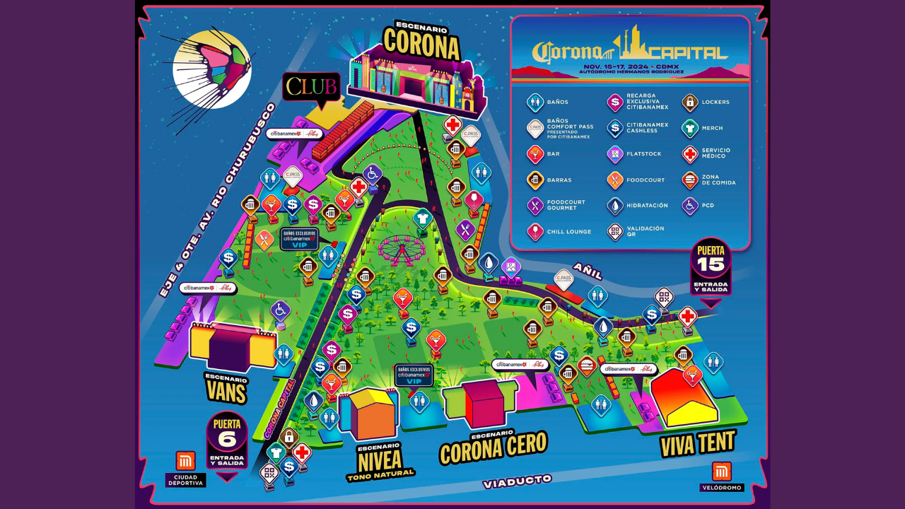 El festival Corona Capital contará con cinco escenarios principales, distribuidos estratégicamente.